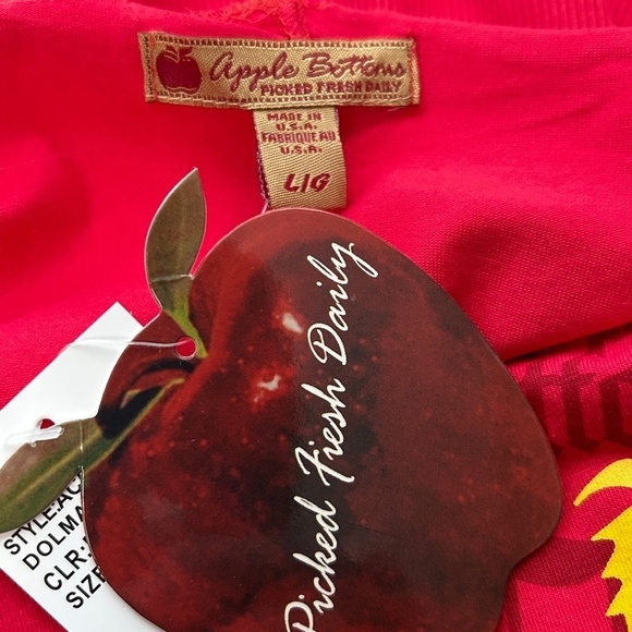 Apple Bottoms by Nelly Top Graphic Print Branded Tee Y2K Ribbed Bodice Made USA - Picture 10 of 13